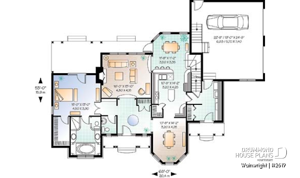 1st level - Large 3 bedroom 3 bathroom Ranch house plan, master suite on main floor, large great room, covered deck - Wainwright