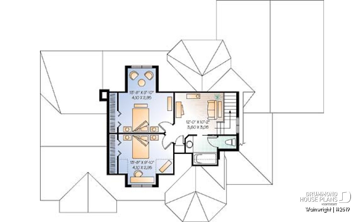 2nd level - Large 3 bedroom 3 bathroom Ranch house plan, master suite on main floor, large great room, covered deck - Wainwright