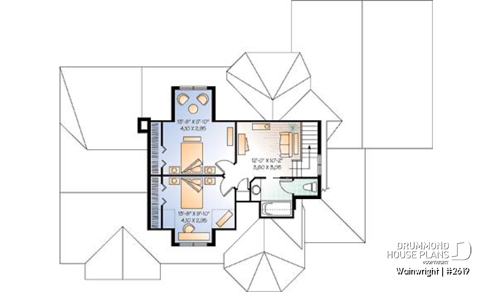 2nd level - Large 3 bedroom 3 bathroom Ranch house plan, master suite on main floor, large great room, covered deck - Wainwright
