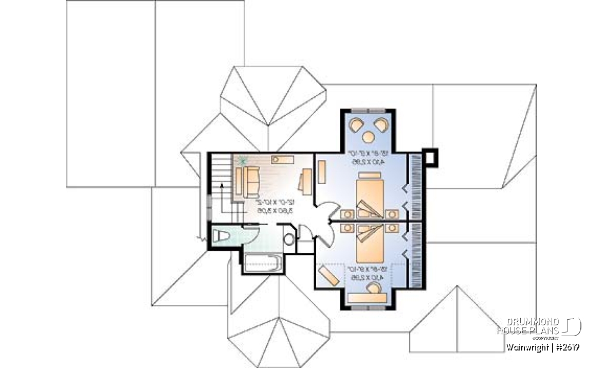 2nd level - Large 3 bedroom 3 bathroom Ranch house plan, master suite on main floor, large great room, covered deck - Wainwright