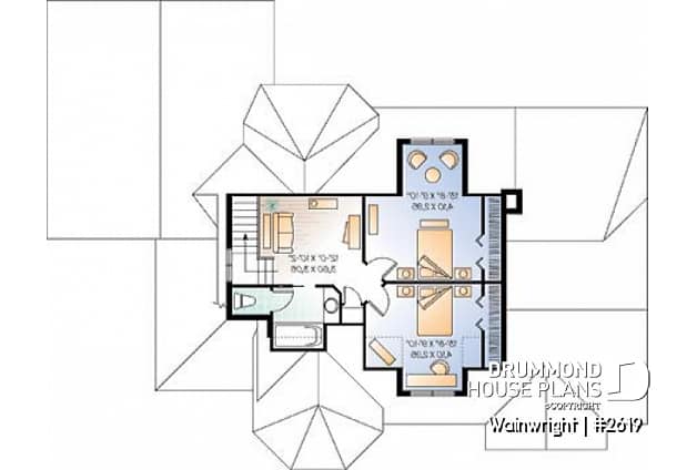 2nd level - Large 3 bedroom 3 bathroom Ranch house plan, master suite on main floor, large great room, covered deck - Wainwright