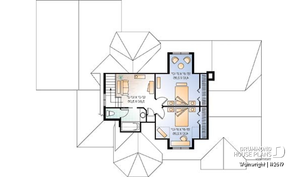 2nd level - Large 3 bedroom 3 bathroom Ranch house plan, master suite on main floor, large great room, covered deck - Wainwright