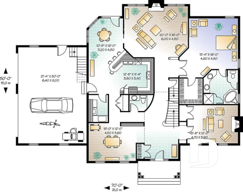 1st level - Big family house plan with 3-car garage, 4 bedrooms, main floor master suite, guest suite, formal dining - Abraham