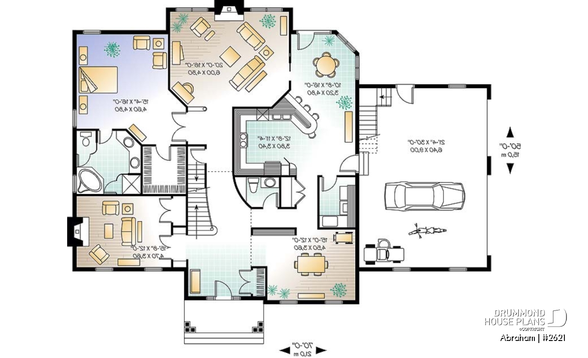1st level - Big family house plan with 3-car garage, 4 bedrooms, main floor master suite, guest suite, formal dining - Abraham