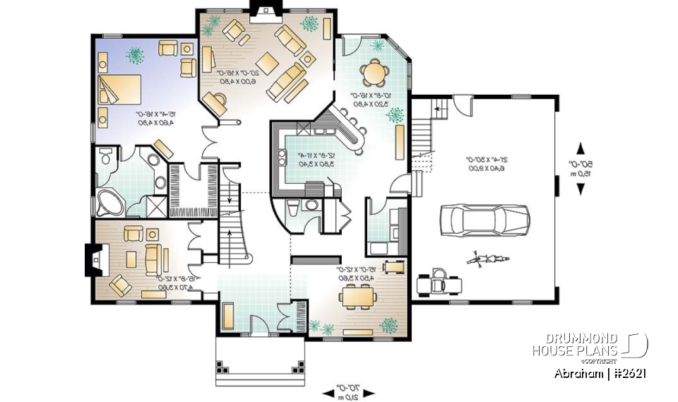 1st level - Big family house plan with 3-car garage, 4 bedrooms, main floor master suite, guest suite, formal dining - Abraham