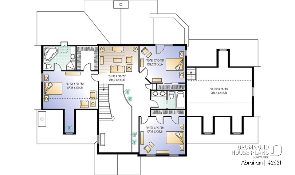 2nd level - Big family house plan with 3-car garage, 4 bedrooms, main floor master suite, guest suite, formal dining - Abraham