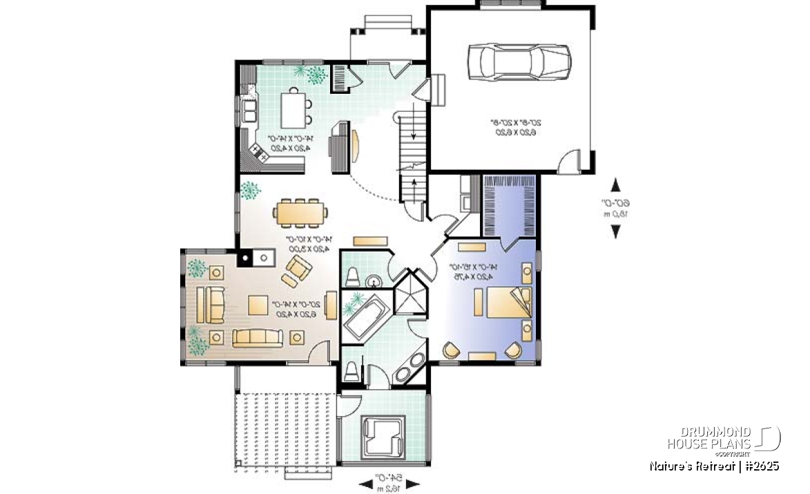 1st level - Lakefront cottage style house plan, 2-car garage, master suite,  large family room - Nature's Retreat