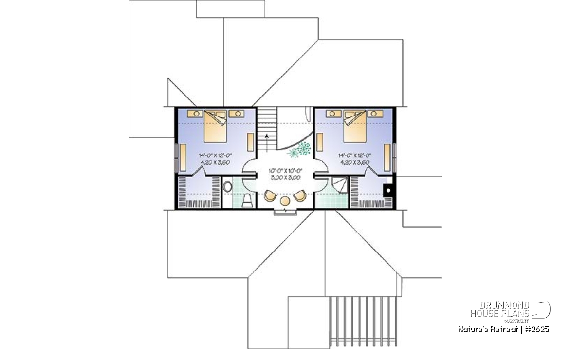 2nd level - Lakefront cottage style house plan, 2-car garage, master suite,  large family room - Nature's Retreat