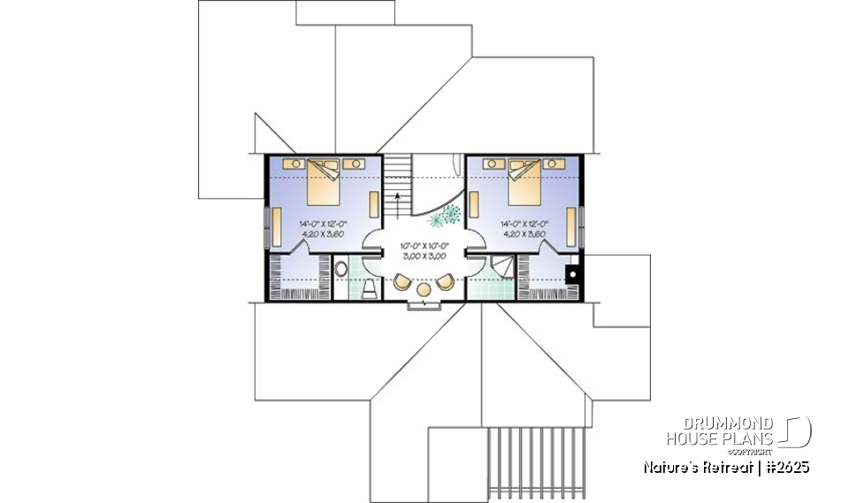 2nd level - Lakefront cottage style house plan, 2-car garage, master suite,  large family room - Nature's Retreat