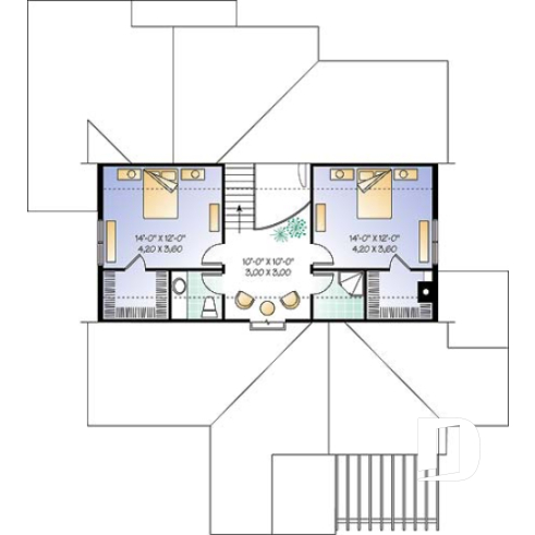 2nd level - Lakefront cottage style house plan, 2-car garage, master suite,  large family room - Nature's Retreat