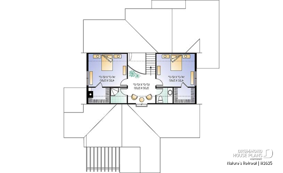 2nd level - Lakefront cottage style house plan, 2-car garage, master suite,  large family room - Nature's Retreat