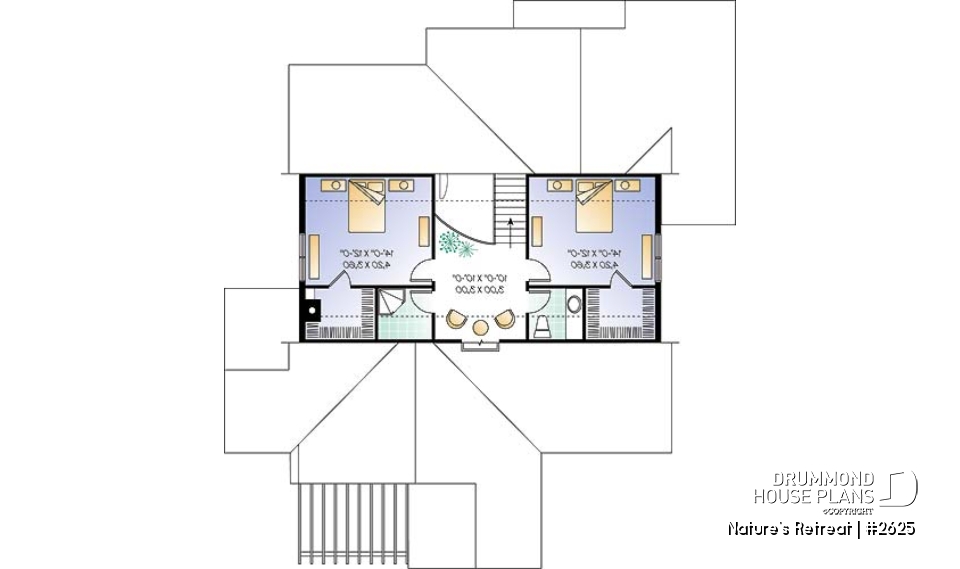 2nd level - Lakefront cottage style house plan, 2-car garage, master suite,  large family room - Nature's Retreat