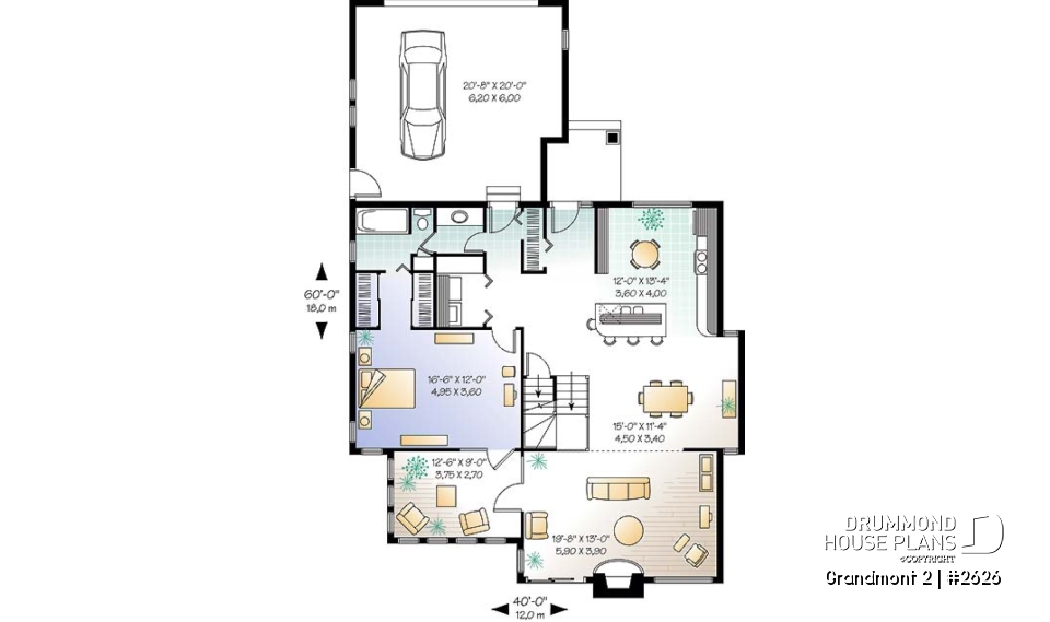1st level - 3 bedroom scandinavian cottage design with garage, master on main, sunroom, large terrace - Grandmont 2