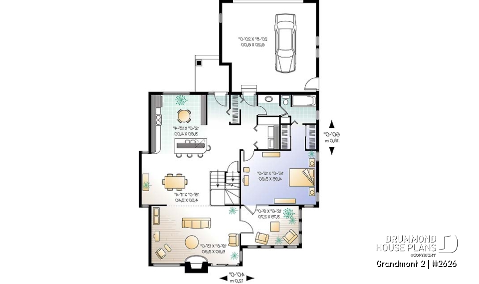 1st level - 3 bedroom scandinavian cottage design with garage, master on main, sunroom, large terrace - Grandmont 2