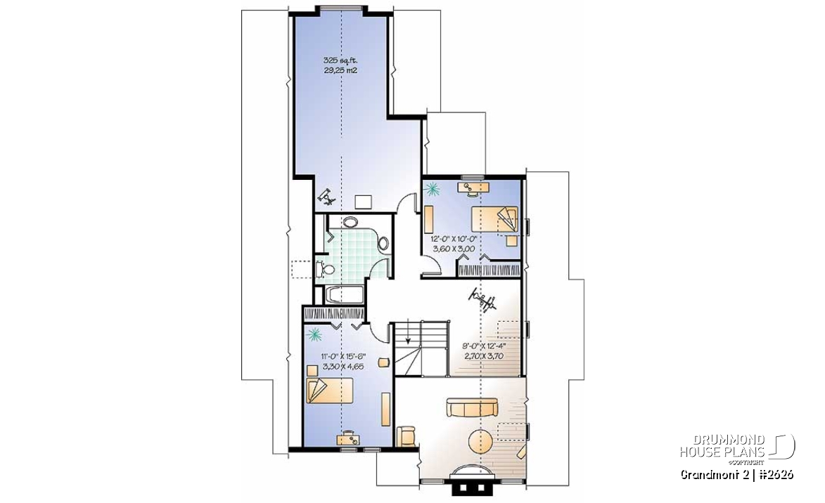 2nd level - 3 bedroom scandinavian cottage design with garage, master on main, sunroom, large terrace - Grandmont 2