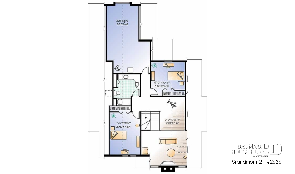 2nd level - 3 bedroom scandinavian cottage design with garage, master on main, sunroom, large terrace - Grandmont 2