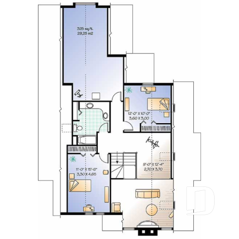2nd level - 3 bedroom scandinavian cottage design with garage, master on main, sunroom, large terrace - Grandmont 2