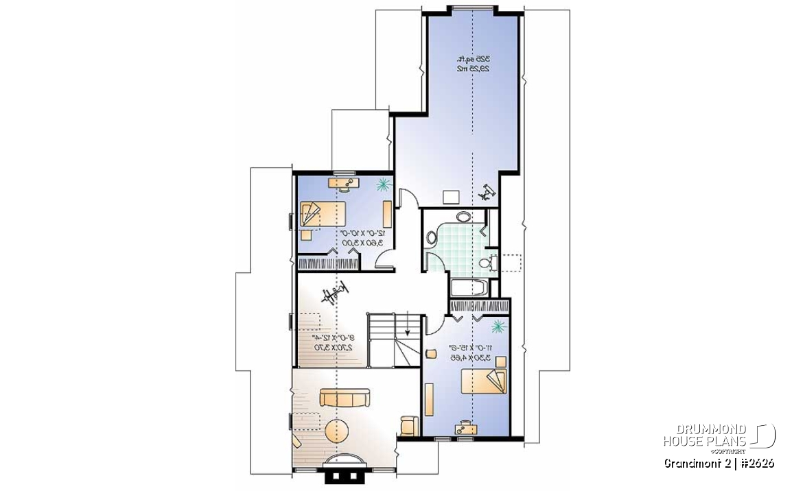 2nd level - 3 bedroom scandinavian cottage design with garage, master on main, sunroom, large terrace - Grandmont 2