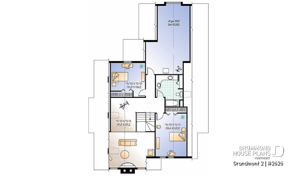 2nd level - 3 bedroom scandinavian cottage design with garage, master on main, sunroom, large terrace - Grandmont 2