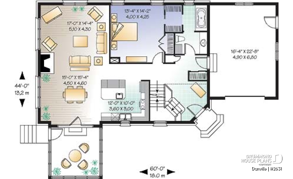 1st level - Lakefront Country home plan with game room, solarium &amp; open floor plan, 3 to 4 bed, 2 to 3 bath - Danville