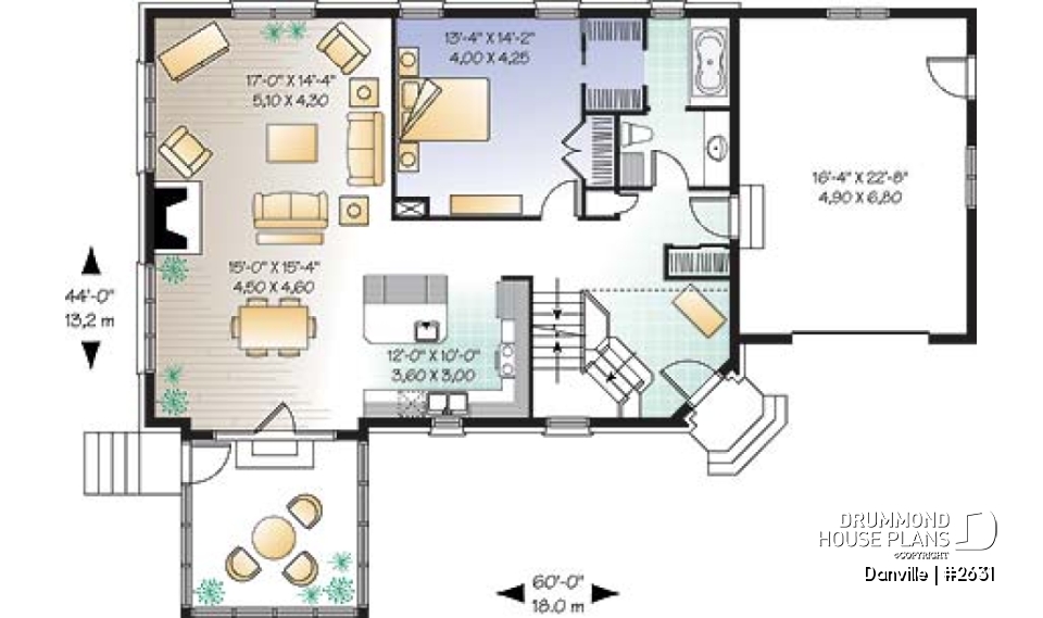 1st level - Lakefront Country home plan with game room, solarium &amp; open floor plan, 3 to 4 bed, 2 to 3 bath - Danville