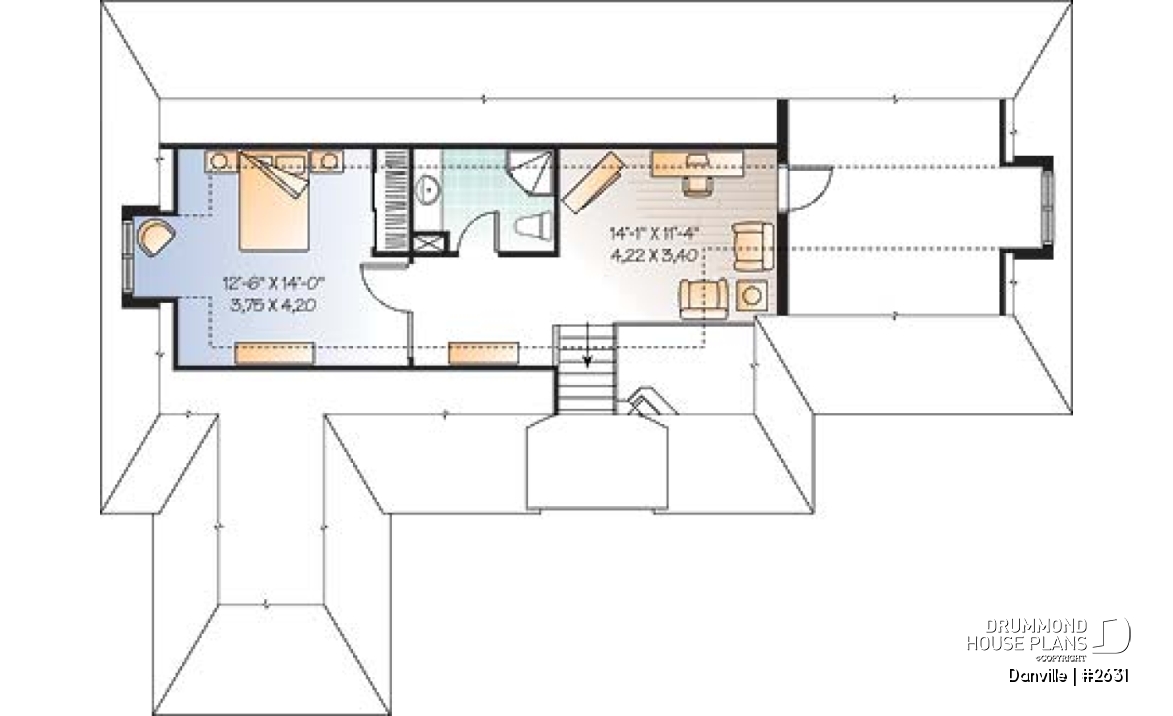 2nd level - Lakefront Country home plan with game room, solarium &amp; open floor plan, 3 to 4 bed, 2 to 3 bath - Danville