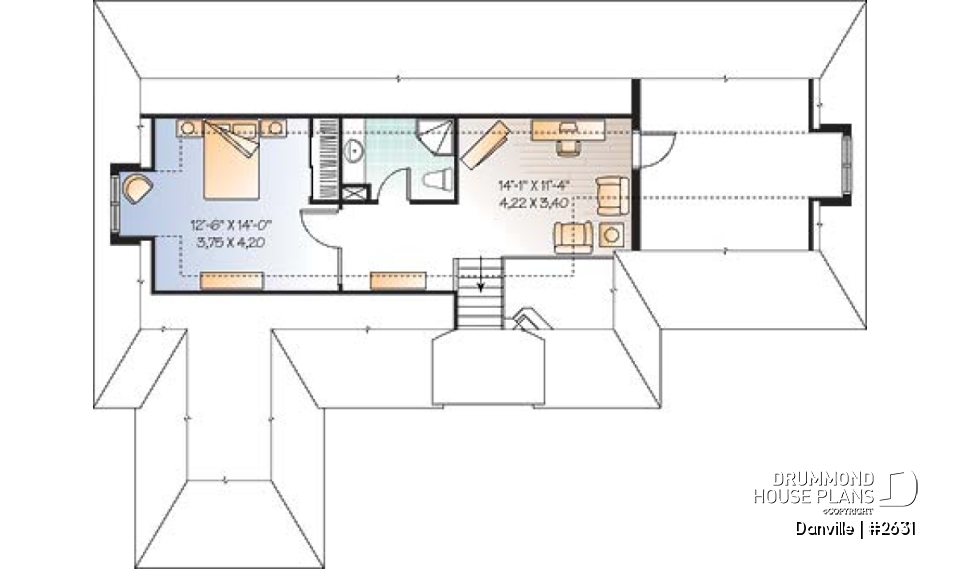 2nd level - Lakefront Country home plan with game room, solarium &amp; open floor plan, 3 to 4 bed, 2 to 3 bath - Danville