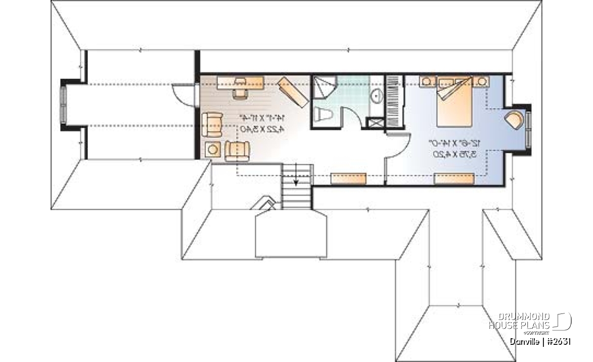2nd level - Lakefront Country home plan with game room, solarium &amp; open floor plan, 3 to 4 bed, 2 to 3 bath - Danville