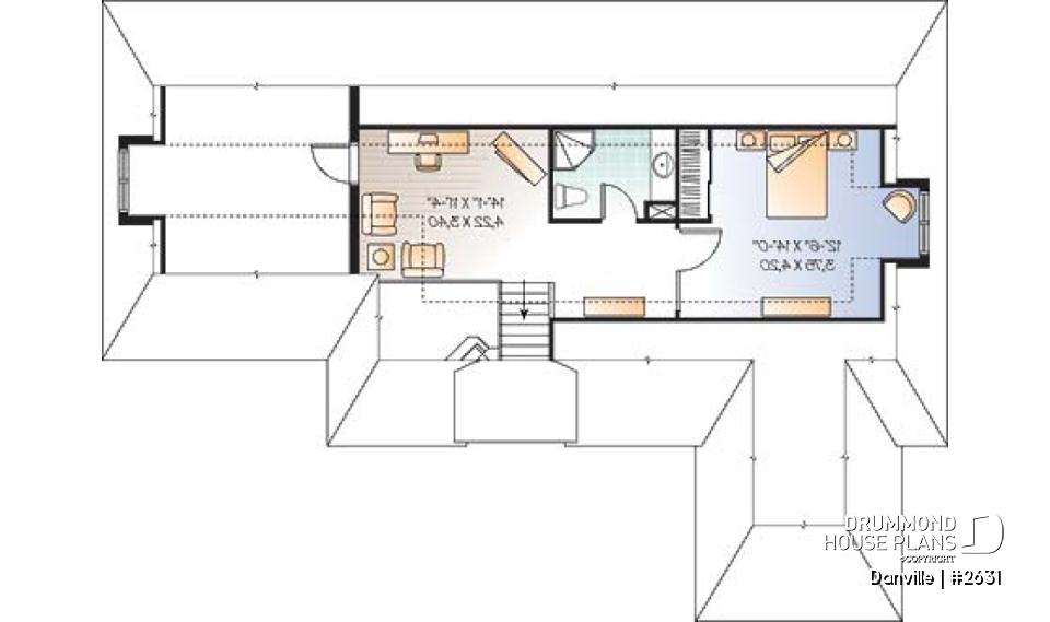 2nd level - Lakefront Country home plan with game room, solarium &amp; open floor plan, 3 to 4 bed, 2 to 3 bath - Danville