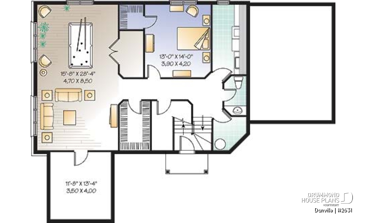 Basement - Lakefront Country home plan with game room, solarium &amp; open floor plan, 3 to 4 bed, 2 to 3 bath - Danville