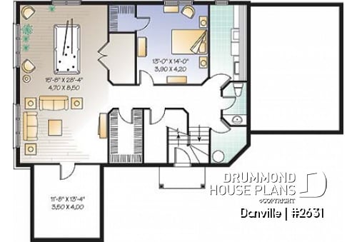Basement - Lakefront Country home plan with game room, solarium & open floor plan, 3 to 4 bed, 2 to 3 bath - Danville