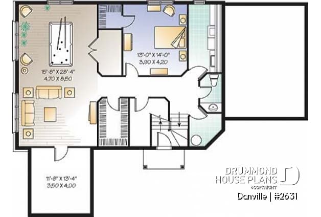Basement - Lakefront Country home plan with game room, solarium & open floor plan, 3 to 4 bed, 2 to 3 bath - Danville