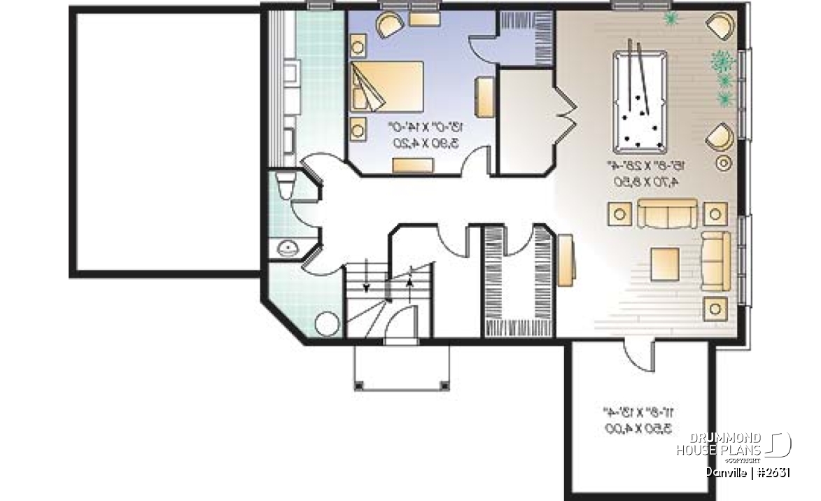 Basement - Lakefront Country home plan with game room, solarium &amp; open floor plan, 3 to 4 bed, 2 to 3 bath - Danville