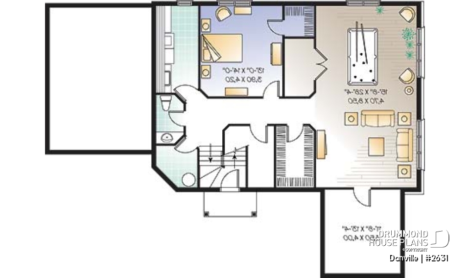 Basement - Lakefront Country home plan with game room, solarium &amp; open floor plan, 3 to 4 bed, 2 to 3 bath - Danville