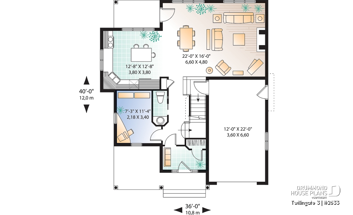 1st level - Tudor style cottage plan, 3 to 4 bedrooms, bonus room, laundry room on 2nd floor, open kitchen/dining/living - Twillingate 3