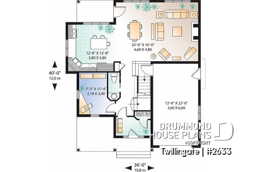 1st level - Tudor style cottage plan, 3 to 4 bedrooms, bonus room, laundry room on 2nd floor, open kitchen/dining/living - Twillingate 3