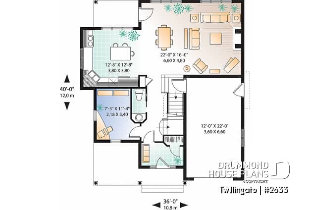 1st level - Tudor style cottage plan, 3 to 4 bedrooms, bonus room, laundry room on 2nd floor, open kitchen/dining/living - Twillingate