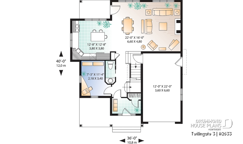 1st level - Tudor style cottage plan, 3 to 4 bedrooms, bonus room, laundry room on 2nd floor, open kitchen/dining/living - Twillingate 3