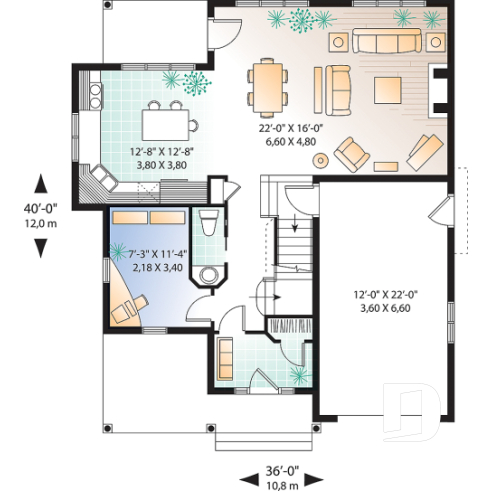 1st level - Tudor style cottage plan, 3 to 4 bedrooms, bonus room, laundry room on 2nd floor, open kitchen/dining/living - Twillingate 3