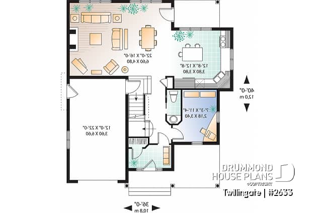 1st level - Tudor style cottage plan, 3 to 4 bedrooms, bonus room, laundry room on 2nd floor, open kitchen/dining/living - Twillingate 3