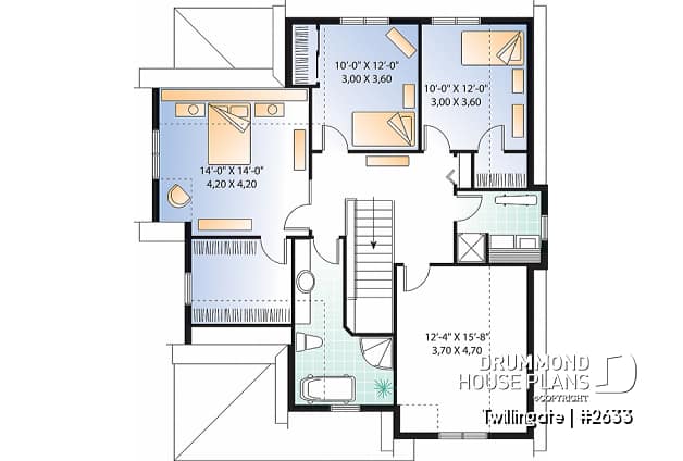 2nd level - Tudor style cottage plan, 3 to 4 bedrooms, bonus room, laundry room on 2nd floor, open kitchen/dining/living - Twillingate