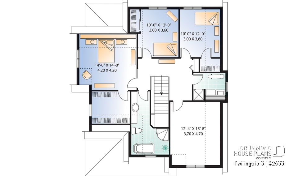 2nd level - Tudor style cottage plan, 3 to 4 bedrooms, bonus room, laundry room on 2nd floor, open kitchen/dining/living - Twillingate 3