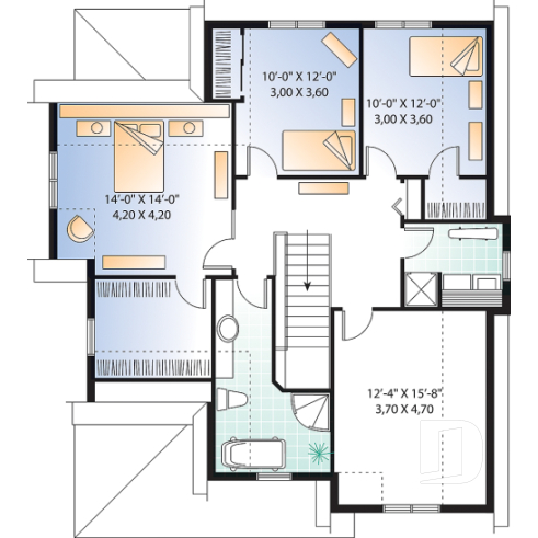 2nd level - Tudor style cottage plan, 3 to 4 bedrooms, bonus room, laundry room on 2nd floor, open kitchen/dining/living - Twillingate 3