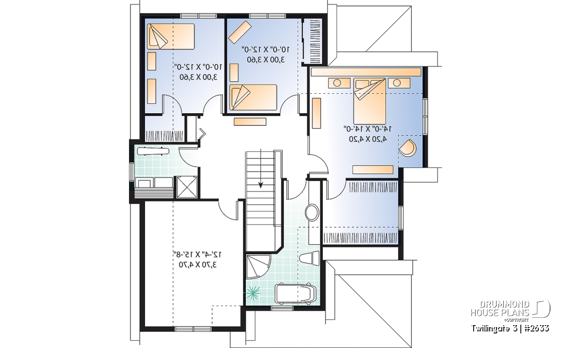 2nd level - Tudor style cottage plan, 3 to 4 bedrooms, bonus room, laundry room on 2nd floor, open kitchen/dining/living - Twillingate 3