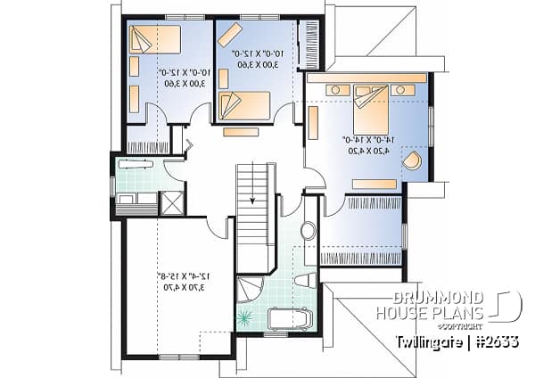 2nd level - Tudor style cottage plan, 3 to 4 bedrooms, bonus room, laundry room on 2nd floor, open kitchen/dining/living - Twillingate 3