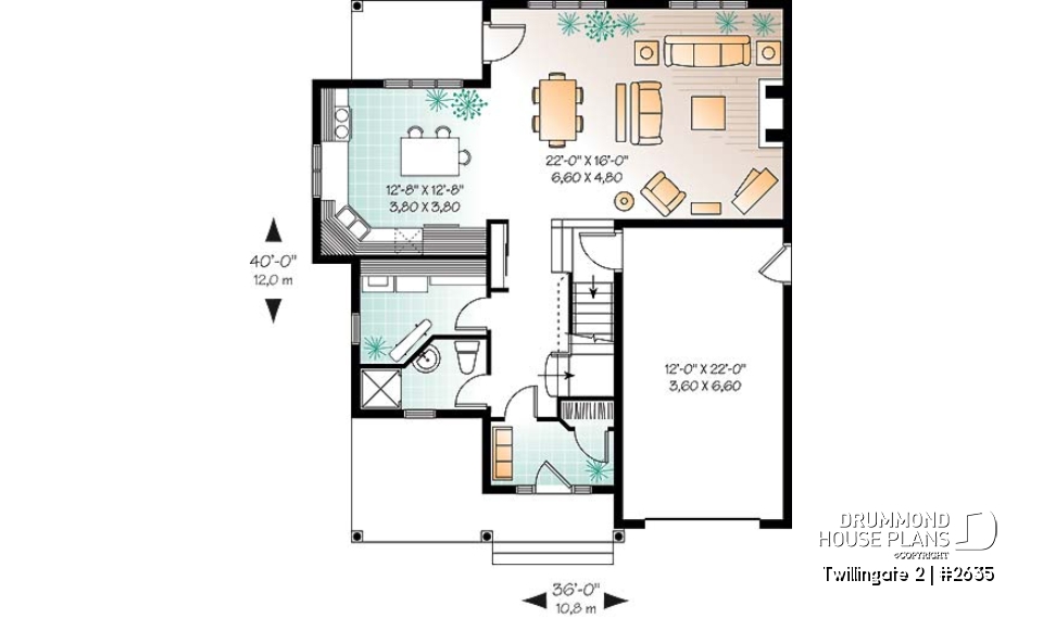 1st level - Tudor inspired home plan with garage, 3 to 4 bedrooms, open floor plan with fireplace and bonus room - Twillingate 2
