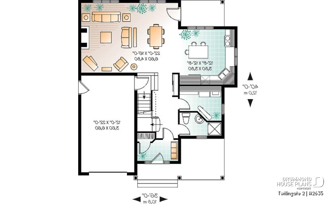 1st level - Tudor inspired home plan with garage, 3 to 4 bedrooms, open floor plan with fireplace and bonus room - Twillingate 2