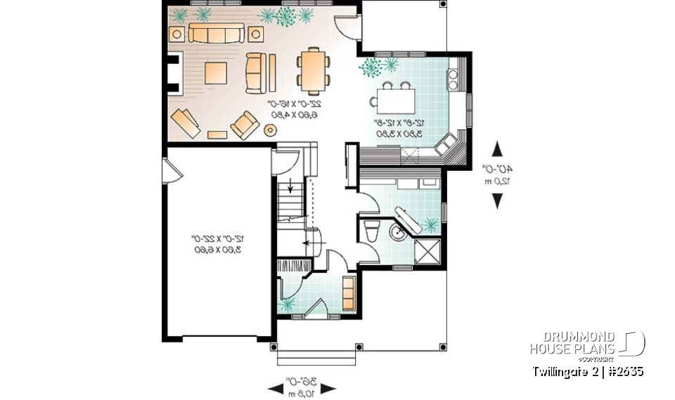 1st level - Tudor inspired home plan with garage, 3 to 4 bedrooms, open floor plan with fireplace and bonus room - Twillingate 2