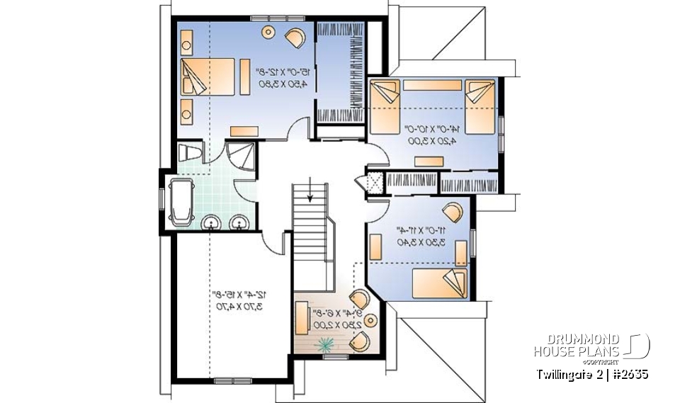 2nd level - Tudor inspired home plan with garage, 3 to 4 bedrooms, open floor plan with fireplace and bonus room - Twillingate 2