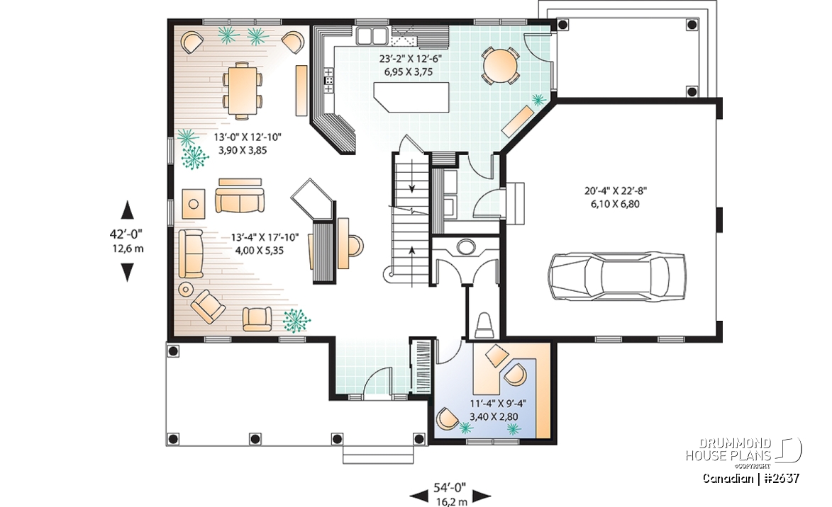 1st level - 2-story 3 to 4 bedrooms house plan, 2.5 bathrooms, large bonus room, side-load 2-car garage, home office - Canadian